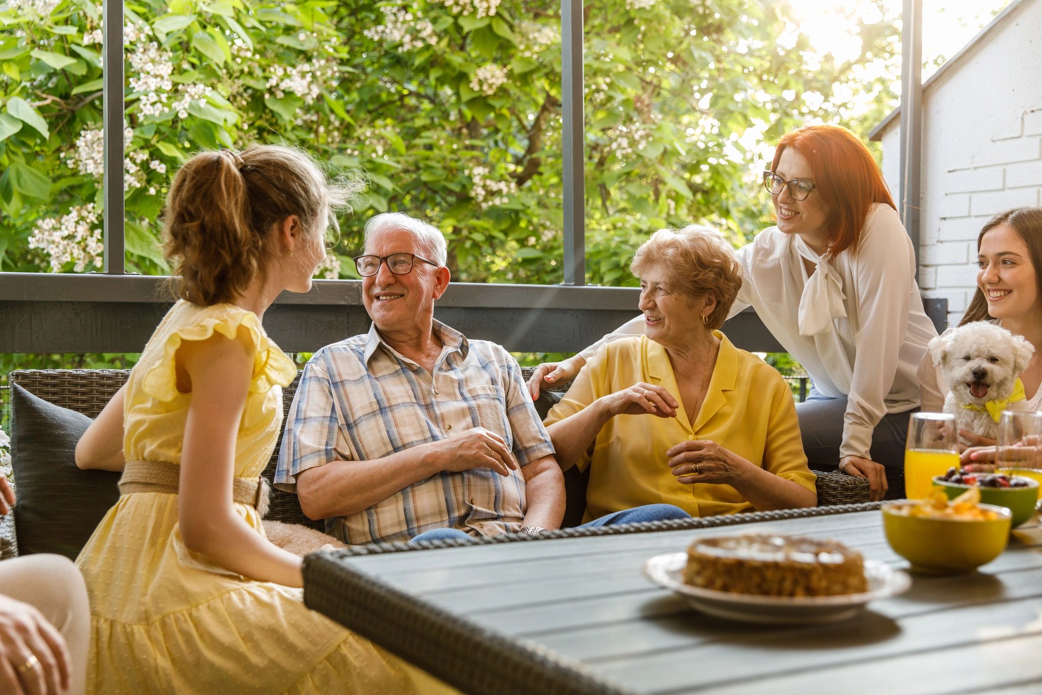 Residents and family enjoying time together outdoors